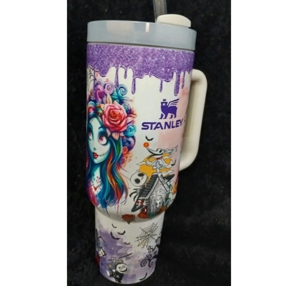 Tumbler Nightmare Before Christmas Jack Sally 40oz White Purple Custom